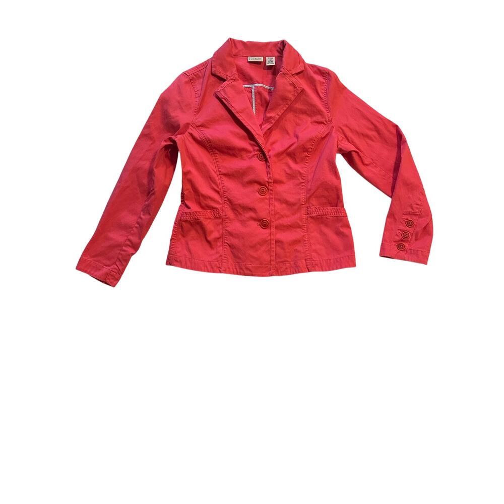 LL Bean Jacket Womens 8 Pink Denim Button Coat Work Outdoors Barbiecore Preppy